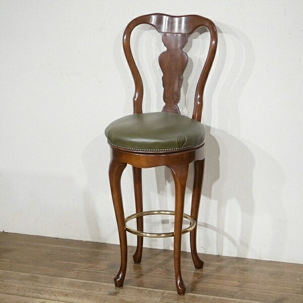 英国イギリスアンティーク家具 BAR 回転式 リボルビングカウンタースツール パブ 革張り PUB B563