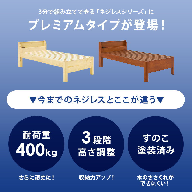 ＜約3分で組立完了＞工具不要＆ネジ無し頑丈ベッド【NEJILESS PREMIUM】ネジレスプ...