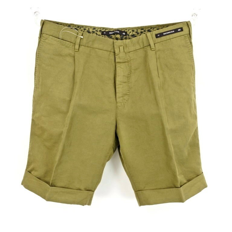 【新品】ピーティーゼロウーノ PT01 BERMUDA リネンコットン ショートパンツ カーキ【サイズ48】【GRN】【S/S】【状態ランクN】【メンズ】【10905-956761】【1万円以上送料無料】
