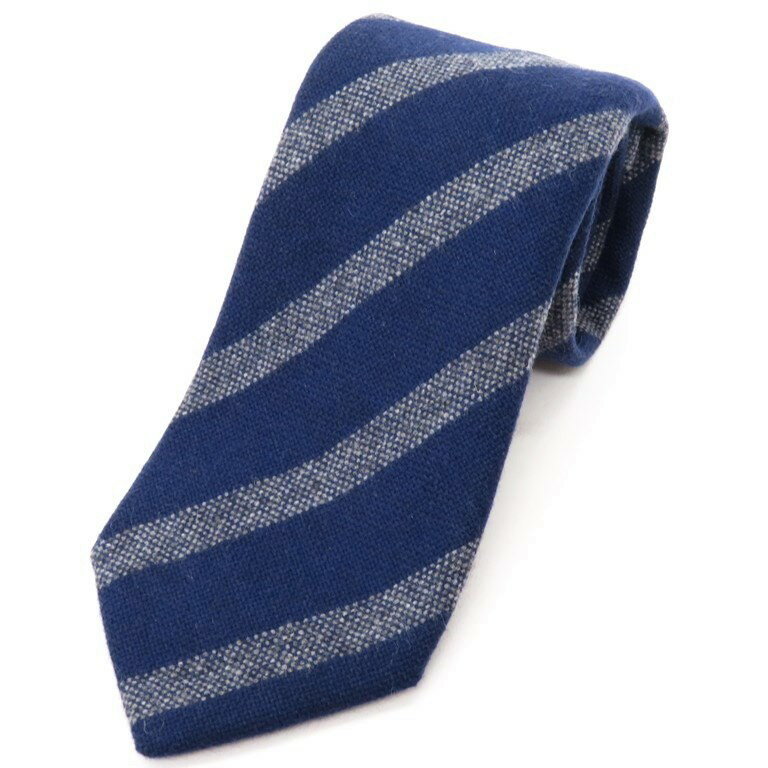 【中古】ルイジ ボレッリ LUIGI BORRELLI ストライプ柄 3つ折り カシミア ネクタイ ネイビー×グレー【NVY】【A/W】【状態ランクB】【メンズ】【11001-955798】[2103APD]