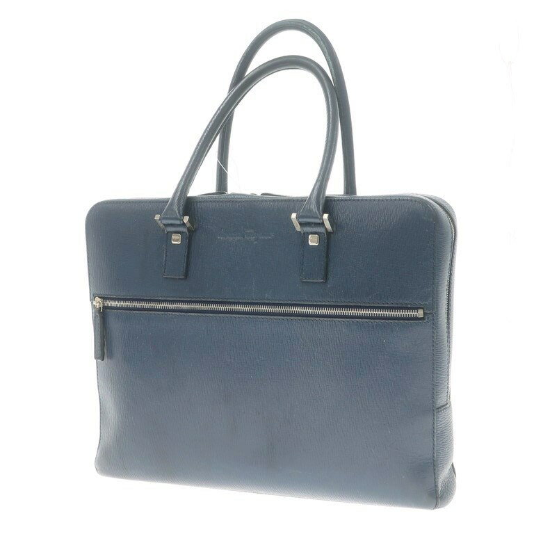 【中古】サルヴァトーレ フェラガモ Salvatore Ferragamo 型押し レザー ブリーフケース ネイビー【W36.5×H29.5×D6】【NVY】【S/S/A/W】【状態ランクC】【メンズ】【11201-955651】