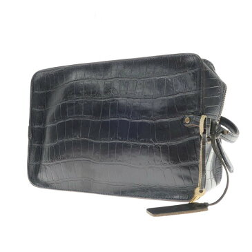 【SALE20倍/返品不可】【中古】フェリージ Felisi クロコ 型押し レザー クラッチバッグ ダークネイビー【W27.7×H18.2×D8.5】【NVY】【S/S/A/W】【状態ランクB】【メンズ】【11205-955603】