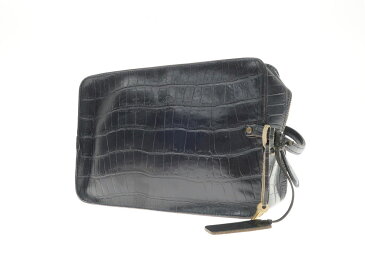 【SALE20倍/返品不可】【中古】フェリージ Felisi クロコ 型押し レザー クラッチバッグ ダークネイビー【W27.7×H18.2×D8.5】【NVY】【S/S/A/W】【状態ランクB】【メンズ】【11205-955603】