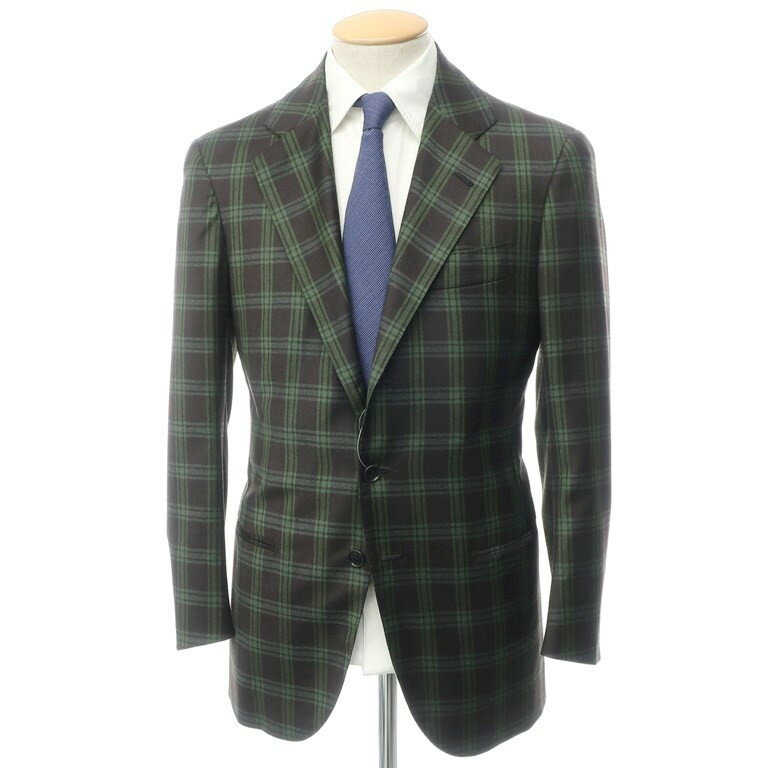 【中古】【未使用】Sartoria Seminara サルトリア セミナーラ ウール チェック 3B ジャケット【S位】ブラックブラウン×グリーン