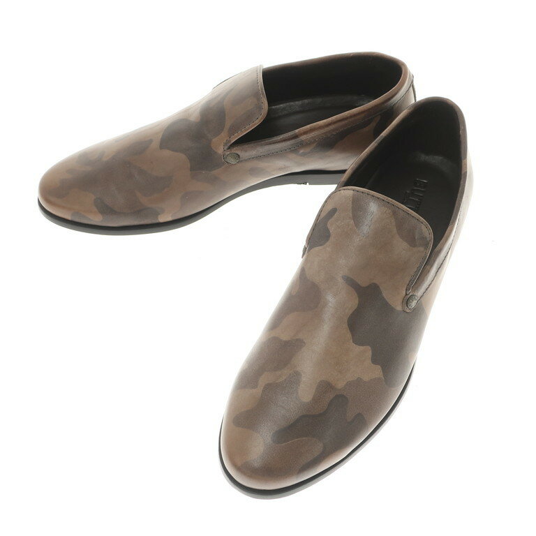 【中古】【未使用】ブッテロ BUTTERO カモフラージュ レザー スリッポンシューズ ブラウン【サイズ40】【BRW】【S/S/A/W】【状態ランクS】【メンズ】【11102-955359】[DPD]