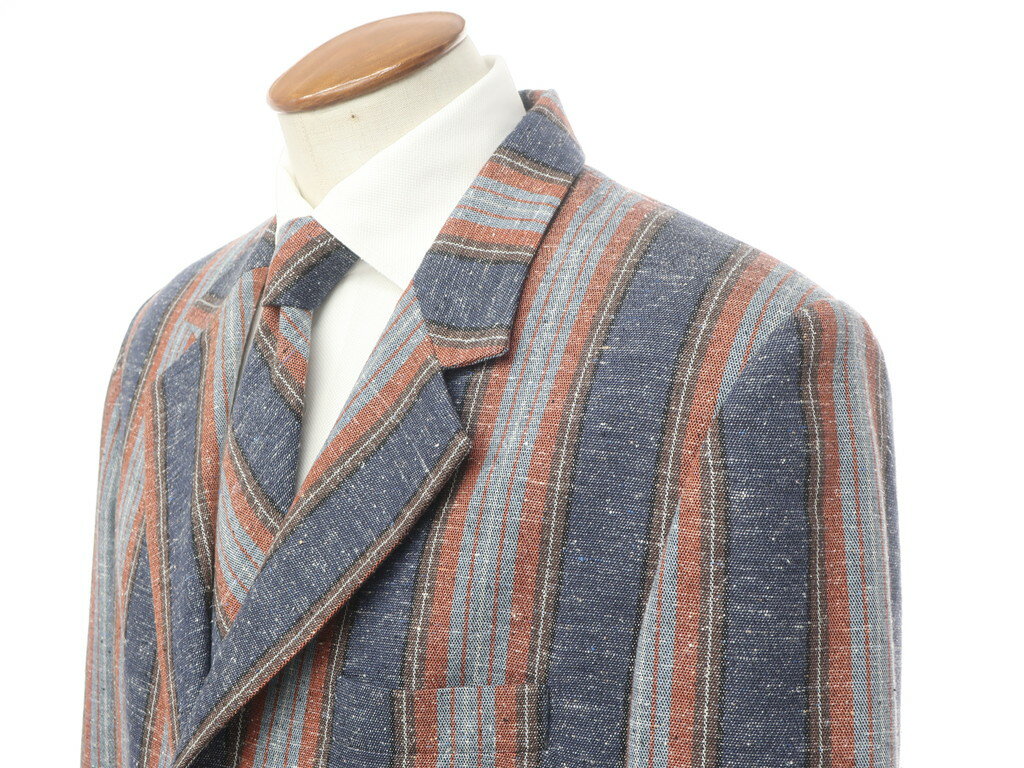 【新品】ラブラム ロンドン LABRUM LONDON 2021年秋冬 コットンシルク ストライプ セットアップ スーツ ハット＆ネクタイ付き ネイビー×オレンジ【サイズM位/32】【NVY】【S/S】【状態ランクN】【メンズ】【10499-955276】