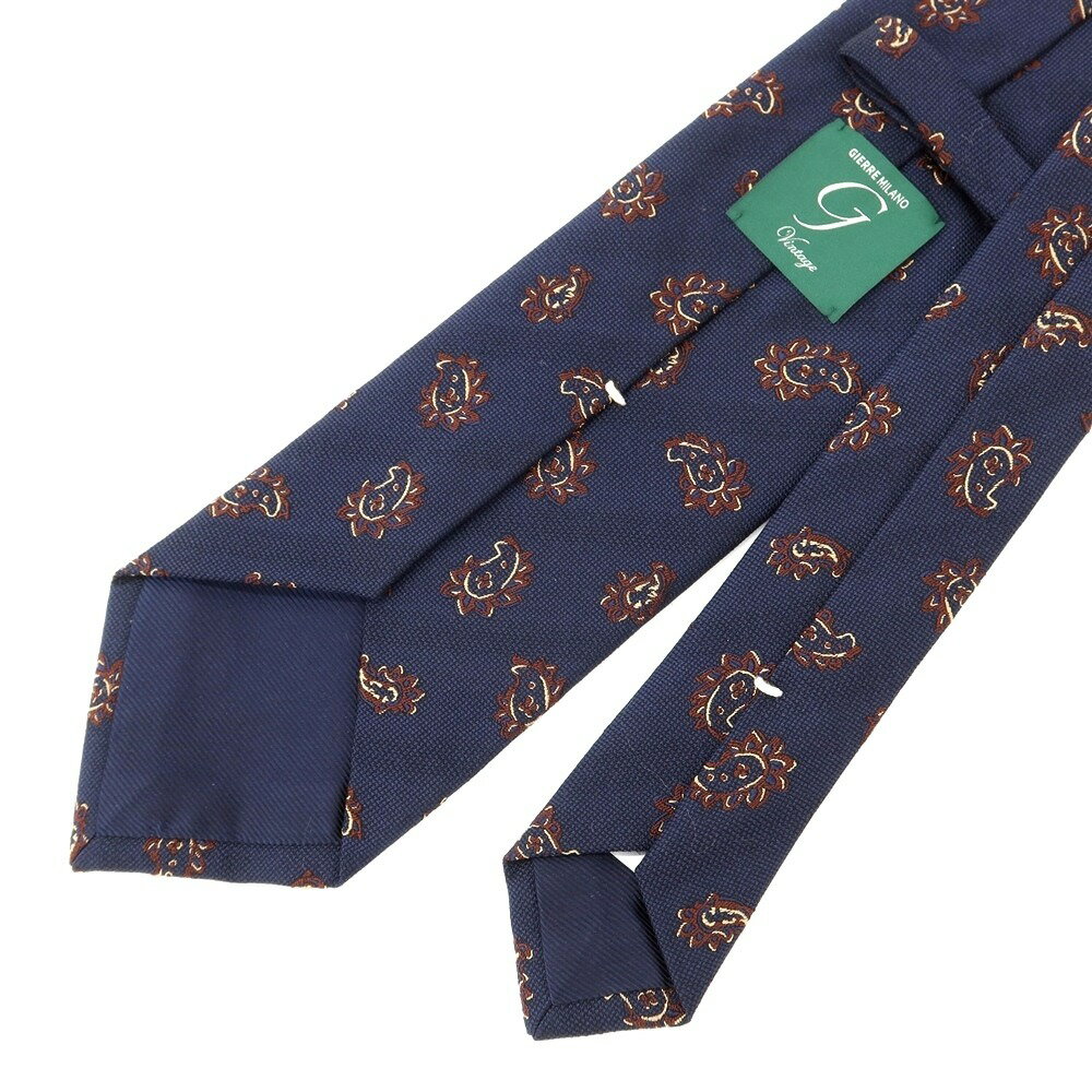 【新品】ジエレ GIERRE ペイズリー 3つ折り シルクコットン ネクタイ ネイビーxブラウン【NVY】【S/S/A/W】【状態ランクN】【メンズ】【769190】[EPD]
