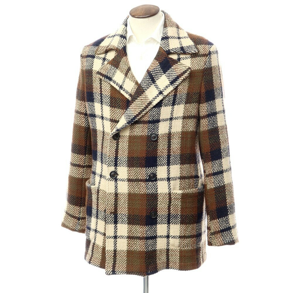 【中古】ティージャケット T-JACKET ツイードジャージー チェック ピーコート アイボリーxブラウンxネイビー系【サイズXL】【BRW】【A/W】【状態ランクA】【メンズ】【778784】[BPD]のサムネイル
