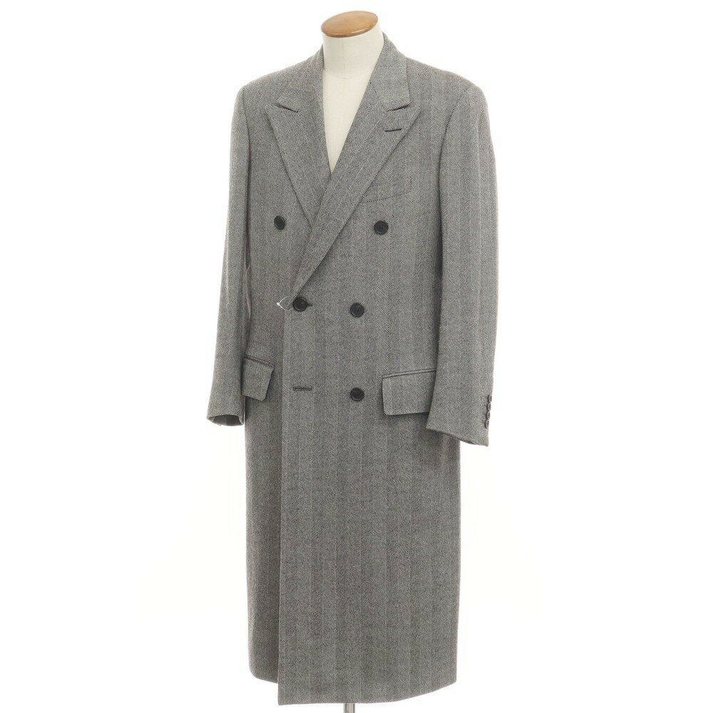 【中古】ダンヒル Dunhill ウール ヘリンボーン ダブルブレストコート ブラックxホワイト【サイズ46】【GRY】【A/W】【状態ランクC】【メンズ】【759869】[BPD]