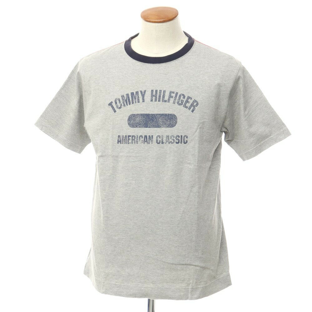 【中古】トミーヒルフィガー TOMMY HILFIGER コットン クルーネック 半袖Tシャツ グレーxネイビー【サイズM】【GRY】【S/S】【状態ランクC】【メンズ】【759597】