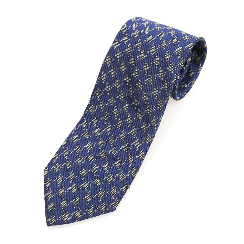 【中古】ジエレ GIERRE ハウンドトゥース 3つ折り シルク ネクタイ ネイビー【NVY】【S/S/A/W】【状態ランクC】【メンズ】【759587】[EPD]