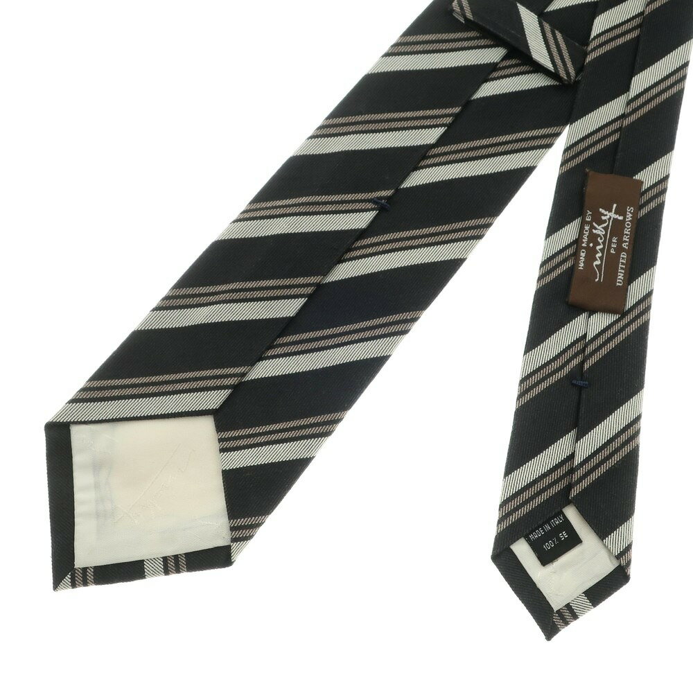 【中古】ニッキー nicky UNITED ARROWS別注 3つ折り シルク ストライプ柄ネクタイ ブラックxホワイト【BLK】【S/S/A/W】【状態ランクC】【メンズ】【759188】[EPD]
