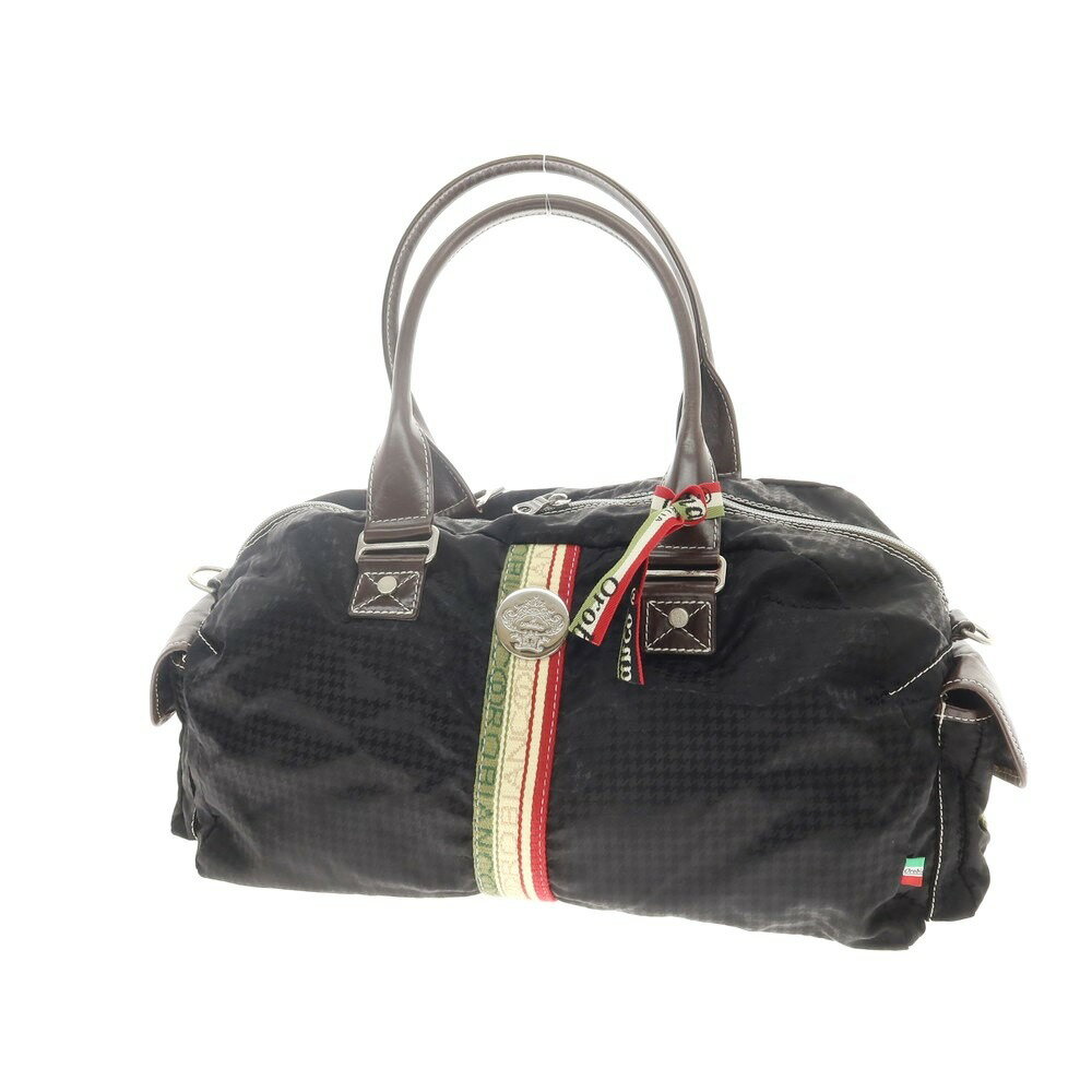 【SALE/返品不可】【中古】オロビアンコ Orobianco ナイロン×レザー ハウンドトゥース ボストンバッグ ブラックxブラウン【サイズ−】【W41xH26.5xD16.5】【BLK】【S/S/A/W】【状態ランクB】【メンズ】【759094】[APD]
