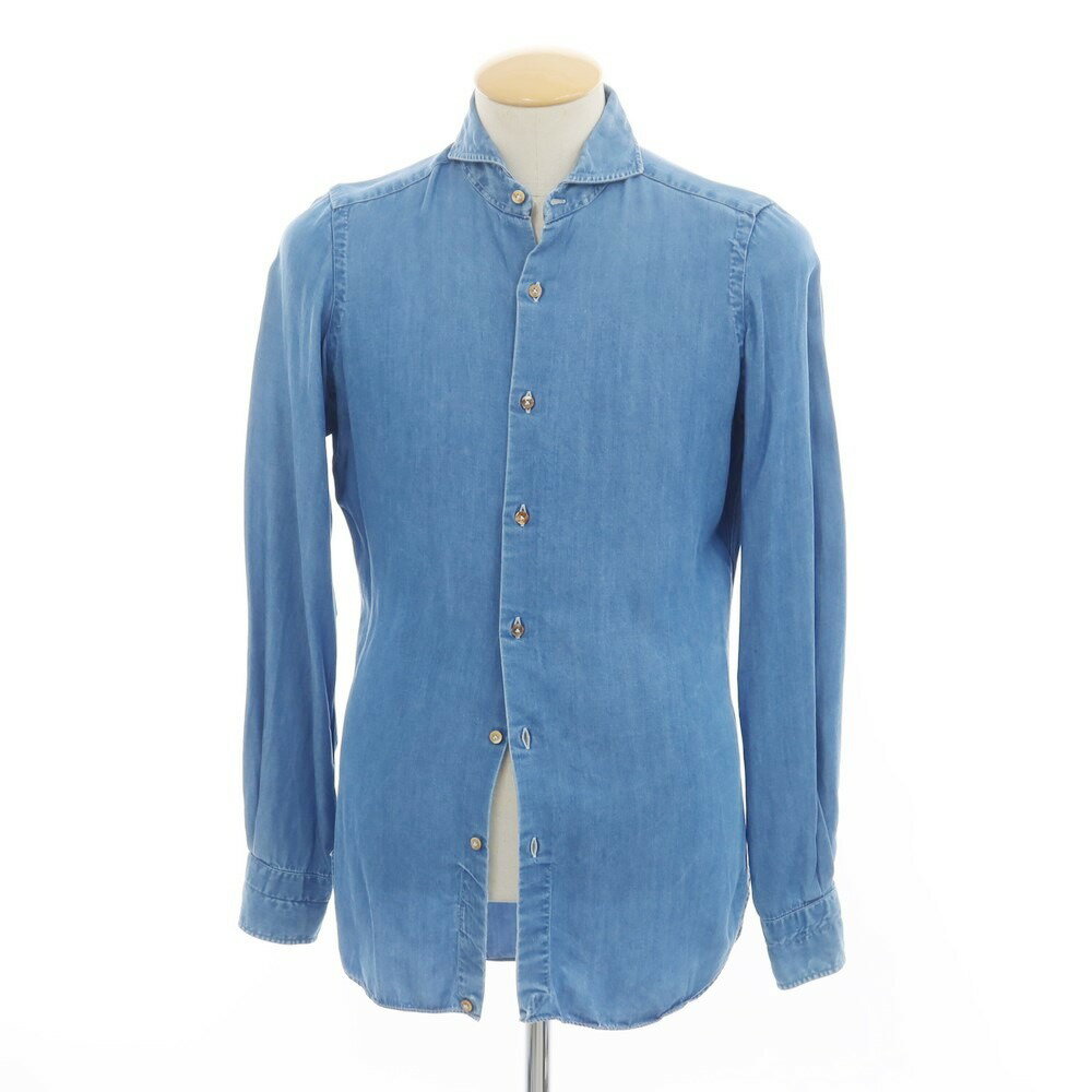 【中古】デクルティス De Curtis NAPOLI シャンブレー ホリゾンタルカラー シャツ ブルー【サイズ37】【BLU】【S/S/A/W】【状態ランクC】【メンズ】【758979】[DPD]