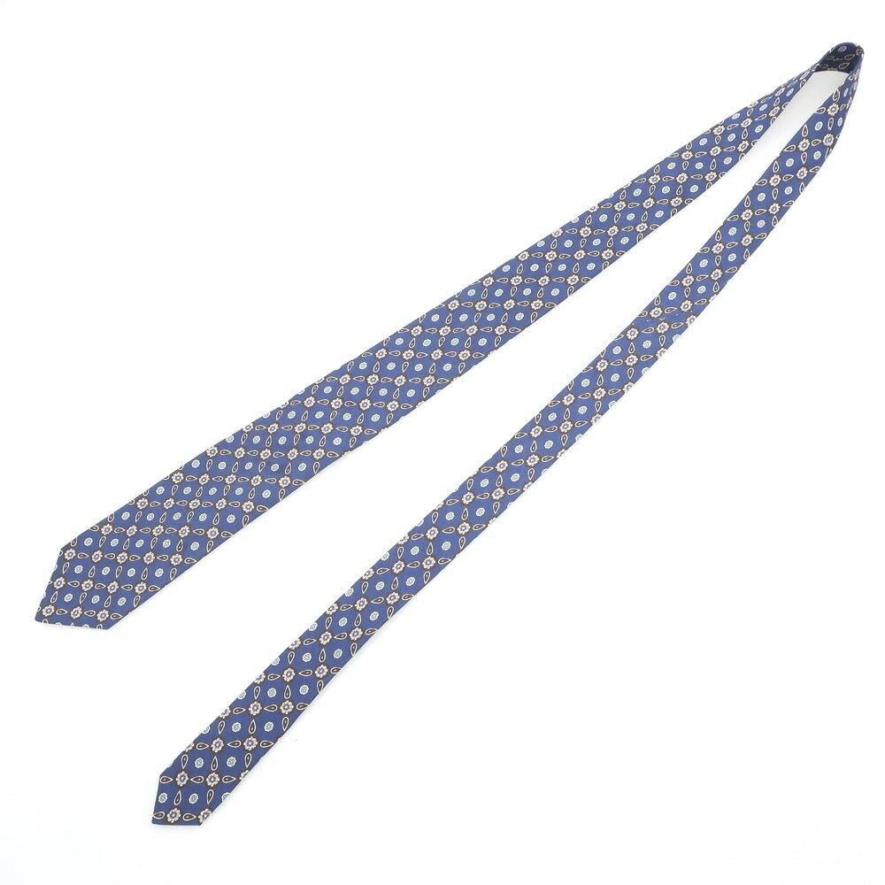 【中古】ルイジ ボレッリ Luigi Borrelli シルク プリント 小紋柄ネクタイ ダルブルーxブラウン【BLU】【S/S/A/W】【状態ランクB】【メンズ】【758977】[CPD]