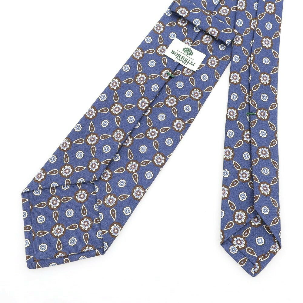【中古】ルイジ ボレッリ Luigi Borrelli シルク プリント 小紋柄ネクタイ ダルブルーxブラウン【BLU】【S/S/A/W】【状態ランクB】【メンズ】【758977】[CPD]