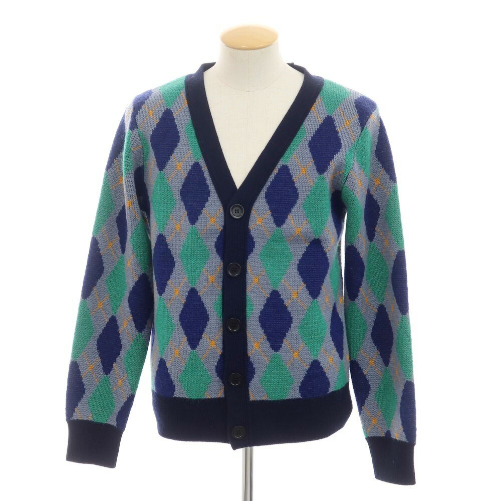 【中古】ウェールズ ボナー WALES BONNER モヘヤナイロンウール アーガイル カーディガン ブルーグレーxネイビー【サイズS】【GRY】【A/W】【状...