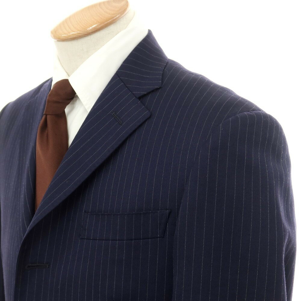 【中古】アザブテーラー azabu tailor ウール ピンストライプ 3つボタンスーツ ネイビーxホワイト【サイズ44/82】【NVY】【A/W】【状態ランクD】【メンズ】【758892】[CPD]