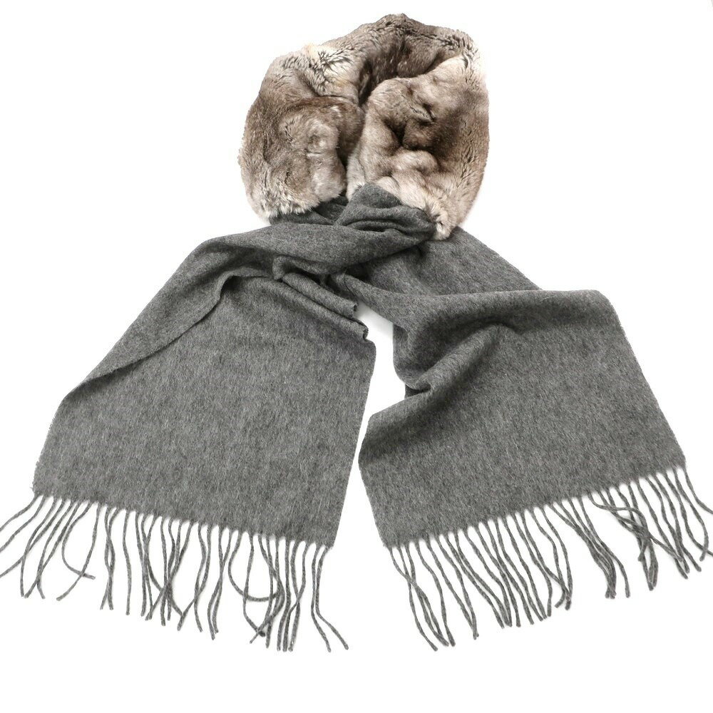 【中古】ユナイテッドアローズ UNITED ARROWS ウールカシミヤ ラビット マフラー グレーxブラウン【GRY】【A/W】【状態ランクB】【レディース】【758891】[BPD]