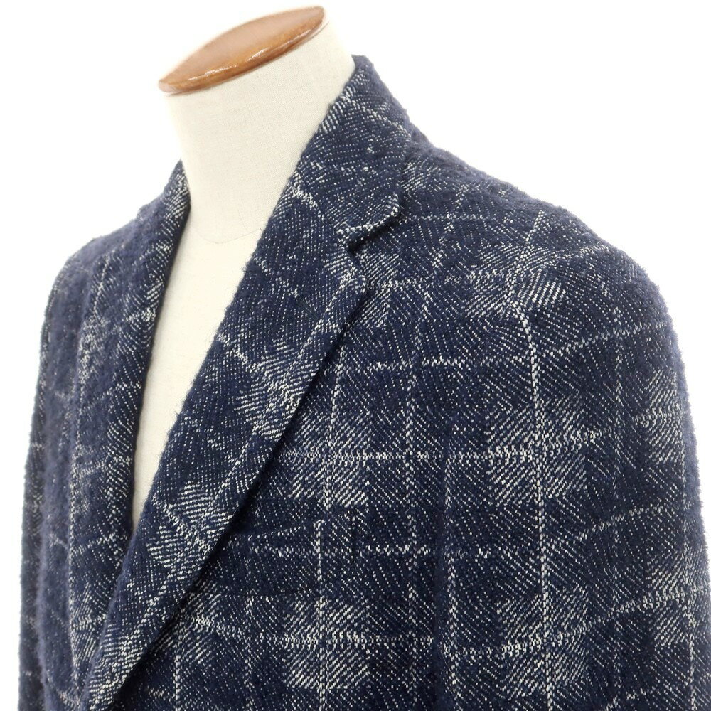 【中古】ビーセッテチェント B SETTECENTO コットンウール系 チェック チェスターフィールドコート ネイビーxホワイト【サイズ46】【NVY】【A/W】【状態ランクB】【メンズ】【758890】[CPD]