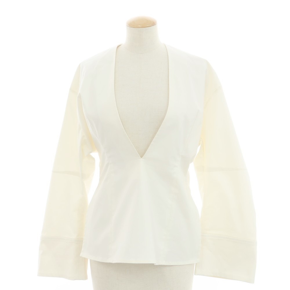 【中古】クラネ CLANE ストレッチ コットンナイロン DEEP V NECK SHIRT プルオーバー ブラウス アイボリー【サイズ1】【WHT】【S/S/A/W】【状態ランクA】【レディース】【758798】[APD]