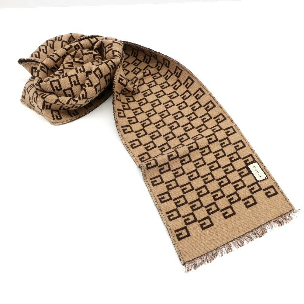 【中古】グッチ GUCCI ウールシルク ダブルフェイス マフラー ブラウンxベージュ【サイズ20×180cm】【BRW】【A/W】【状態ランクA】【メンズ】【...