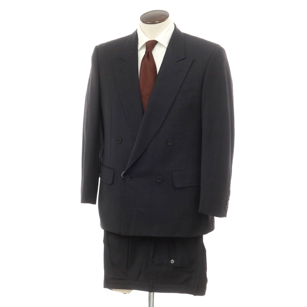 【中古】エルメネジルドゼニア Ermenegildo Zegna ウールカシミヤ チェック ダブルスーツ ダークネイビーxピンク【サイズ50】【NVY】【A/W】【状態ランクD】【メンズ】【749780】