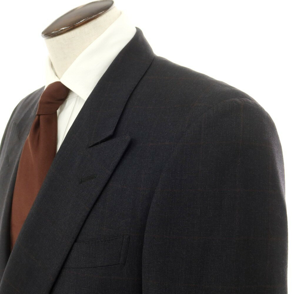【中古】エルメネジルドゼニア Ermenegildo Zegna ウールカシミヤ チェック ダブルスーツ ダークネイビーxピンク【サイズ50】【NVY】【A/W】【状態ランクD】【メンズ】【749780】