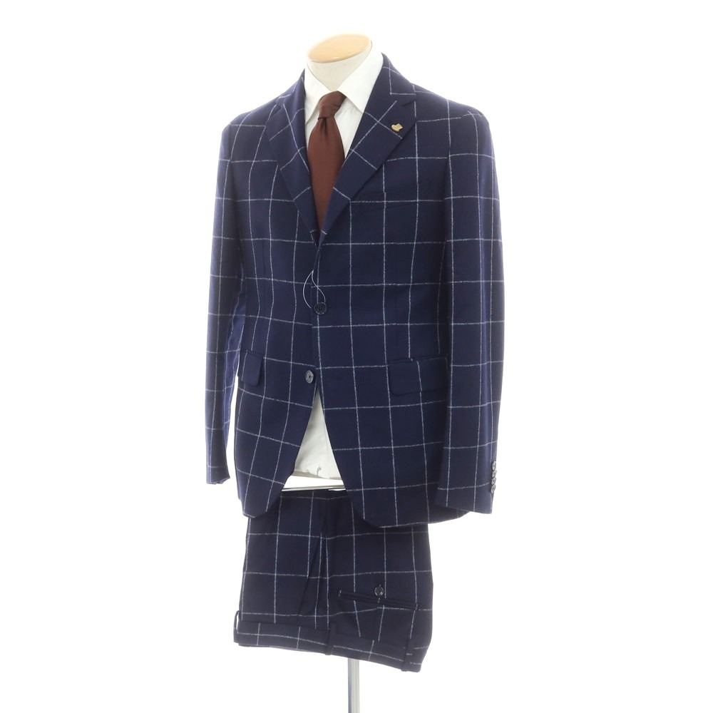 【中古】タリアトーレ TAGLIATORE ウール チェック 3つボタンスーツ ネイビー【サイズ44】【NVY】【A/W】【状態ランクA】【メンズ】【749772】