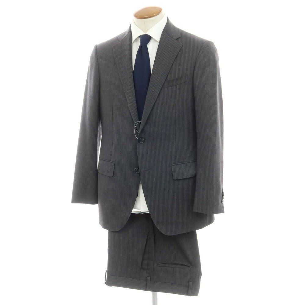【中古】ダーバン D’URBAN ウール ストライプ 2つボタンスーツ ダークグレーxホワイト【サイズ96AB5】【GRY】【A/W】【状態ランクC】【メンズ】【749772】