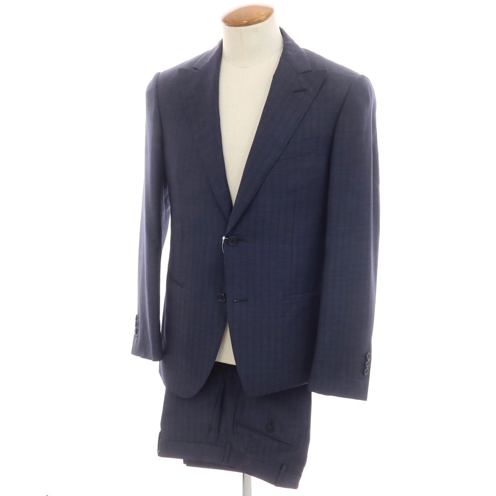 【中古】カルーゾ CARUSO ウールモヘヤ ストライプ 2つボタンスーツ ネイビー【サイズ46】【NVY】【S/S】【状態ランクB】【メンズ】【749578】