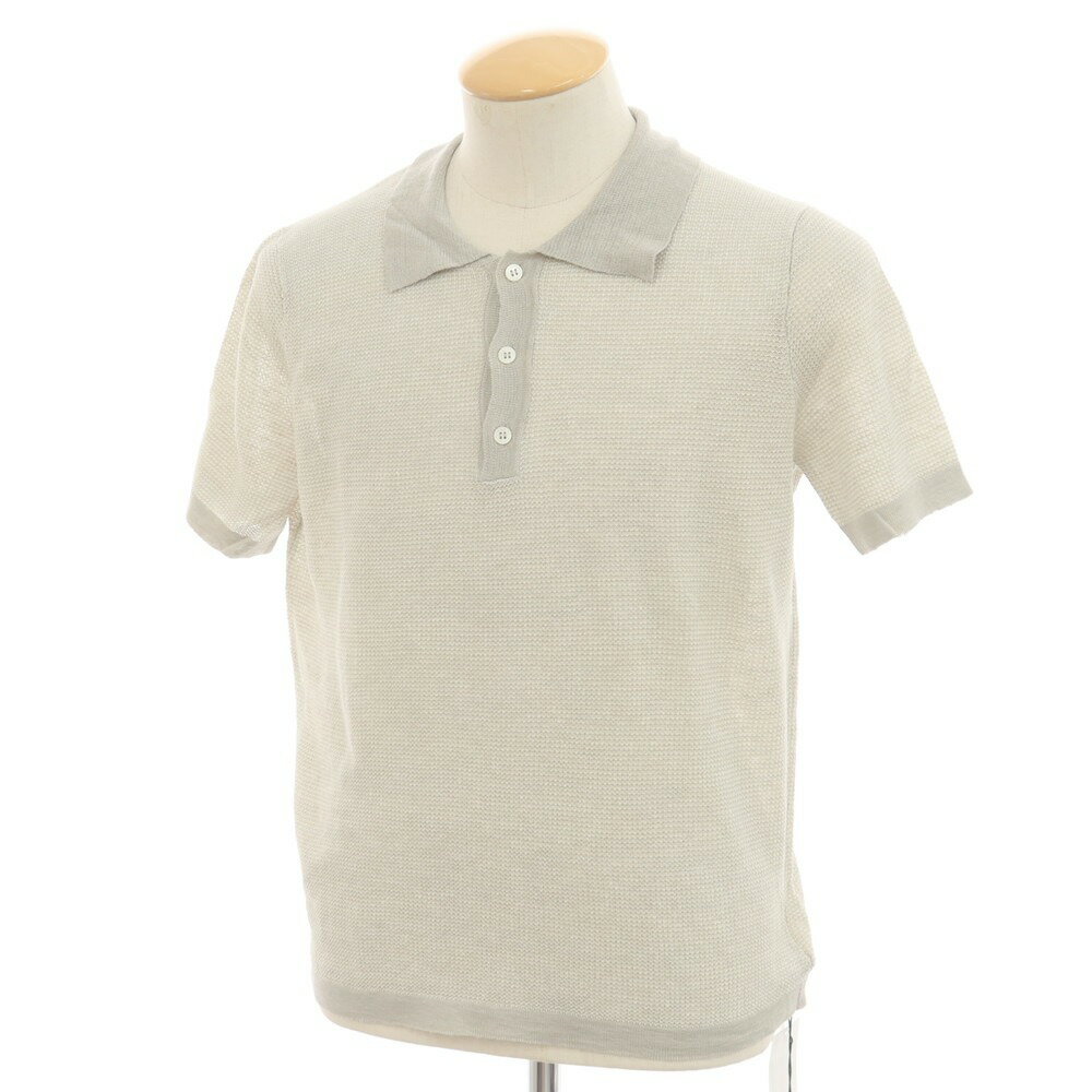 【新品】ザノーネ ZANONE リネン 半袖 ポロニット ライトグレーxホワイト【サイズ44】【GR