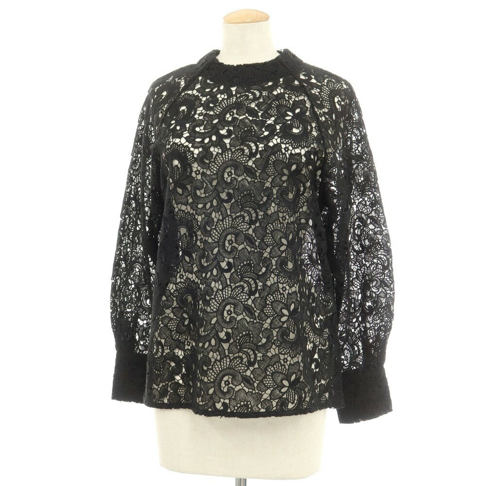 【SALE30%OFF/返品不可】【中古】【未使用】デミルクス ビームス Demi-Luxe BEAMS ポリエステル レース ブラウス ブラック【サイズ36】【BLK】【S/S】【状態ランクS】【レディース】【749492】[DPD]