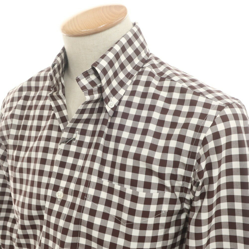 【SALE/返品不可】【中古】【未使用】ブルックスブラザーズ Brooks Brothers コットン ギンガムチェック ボタンダウン カジュアルシャツ ダークブラウンxホワイト【サイズ14 1/2】【BRW】【S/S/A/W】【状態ランクS】【メンズ】【749396】