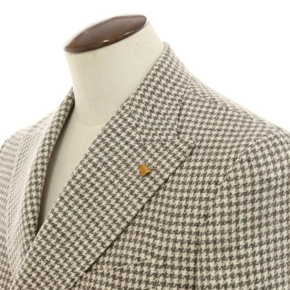 【新品】サルトリア ラトーレ SARTORIA LATORRE ウール チェック ダブル テーラードジャケット オフホワイトxグレー×ブラウン【サイズ50】【GRY】【A/W】【状態ランクN】【メンズ】【749394】