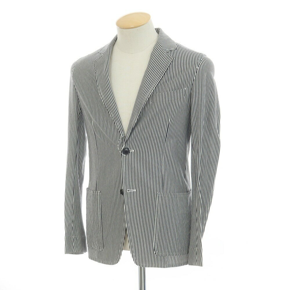 【中古】トゥモローランド TOMORROWLAND コットンジャージー ストライプ ジャケット ブラックxホワイト【サイズ42】【BLK】【S/S】【状態ランクB】【メンズ】【749377】[CPD]