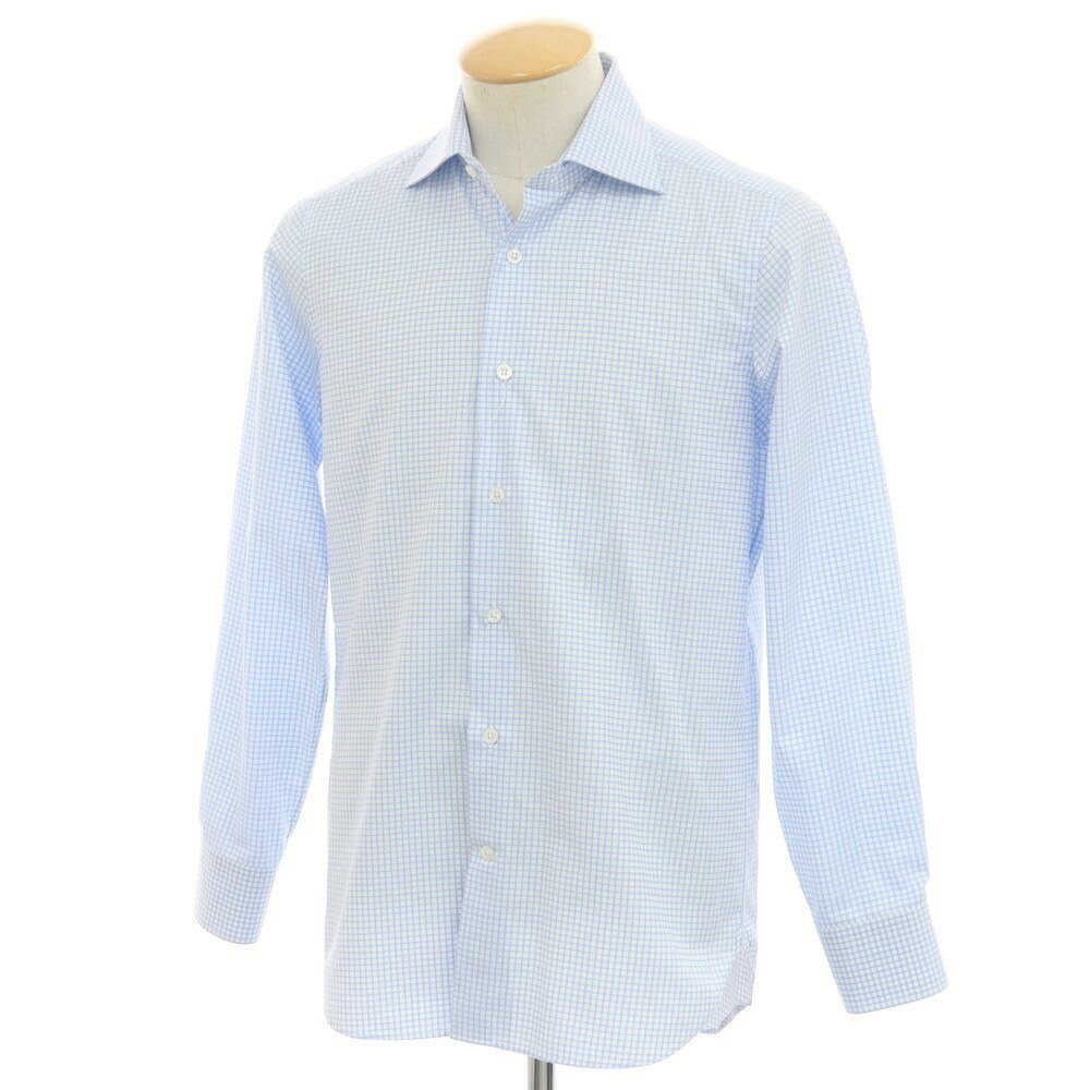 【SALE30%OFF/返品不可】【中古】ビームスエフ BEAMS F コットン チェック ワイドカラー ドレスシャツ ライトブルーxホワイト【サイズ38】【BLU】【S/S/A/W】【状態ランクB】【メンズ】【749371】
