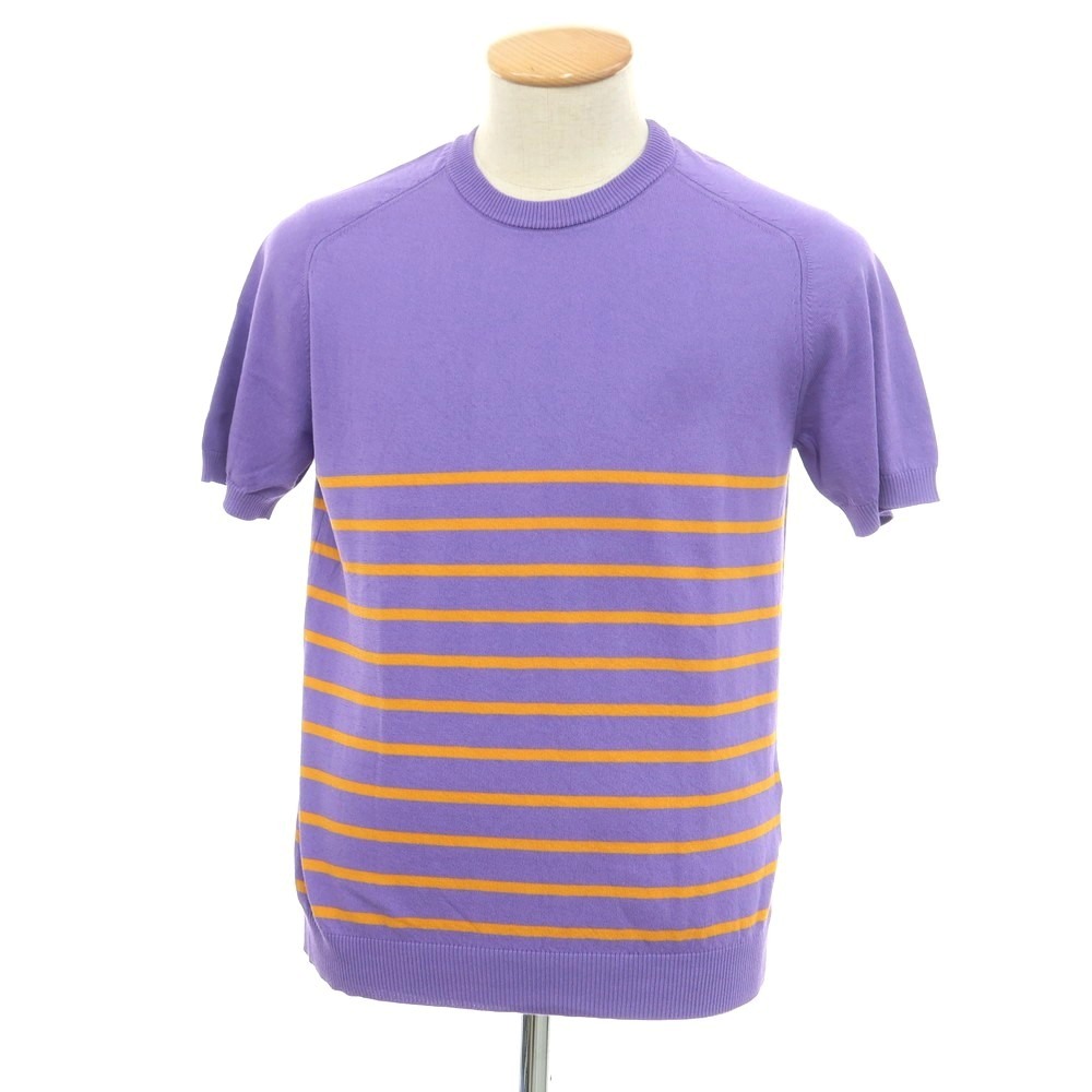 【新品】ガリア GALLIA ハイゲージ コットン ボーダー クルーネック 半袖 プルオーバーニット パープル..