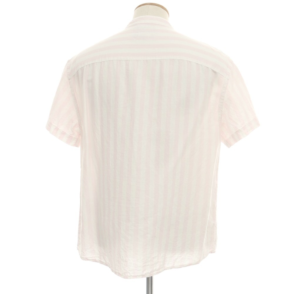 【中古】バナナリパブリック Banana Republic リネンコットン ストライプ バンドカラー 半袖シャツ ライトピンクxホワイト【サイズM】【S/S】【状態ランクB】【メンズ】[BPD]