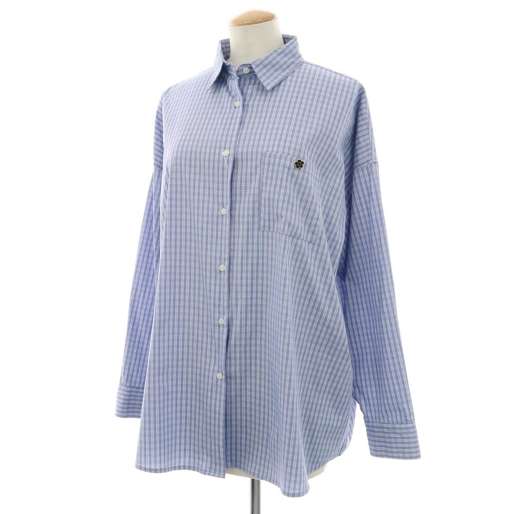【SALE10%OFF/返品不可】【中古】パブリュクス PUBLUX × MARY QUANT ストレッチ コットンナイロン チェック カジュアルシャツ ブルーxホワイト【サイズF】【S/S/A/W】【状態ランクB】【レディース】