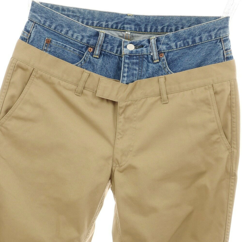 【中古】ハバノス HABANOS ポリエステルコットン デニムドッキング チノパンツ ベージュ系xブルー【サイズL】【S/S】【状態ランクB】【メンズ】