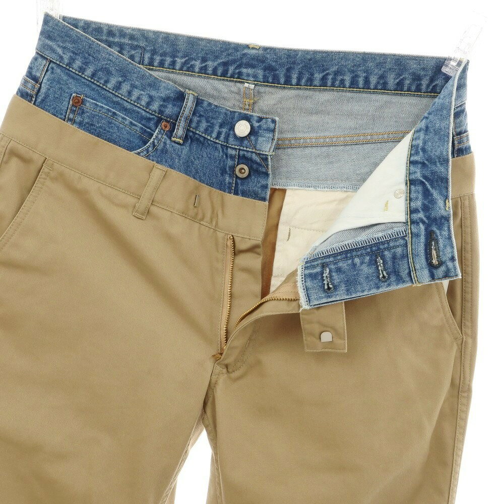 【中古】ハバノス HABANOS ポリエステルコットン デニムドッキング チノパンツ ベージュ系xブルー【サイズL】【S/S】【状態ランクB】【メンズ】