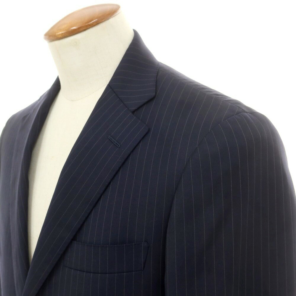 【中古】シップス SHIPS Super130'sウール ストライプ 3つボタンスーツ ネイビー【サイズ48】【S/S/A/W】【状態ランクB】【メンズ】