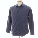 【中古】アレグリ Allegri コットン ストライプ セミワイドカラー カジュアルシャツ ネイビーxウォームグレー【サイズ46】【S/S/A/W】【状態ランクA】【メンズ】