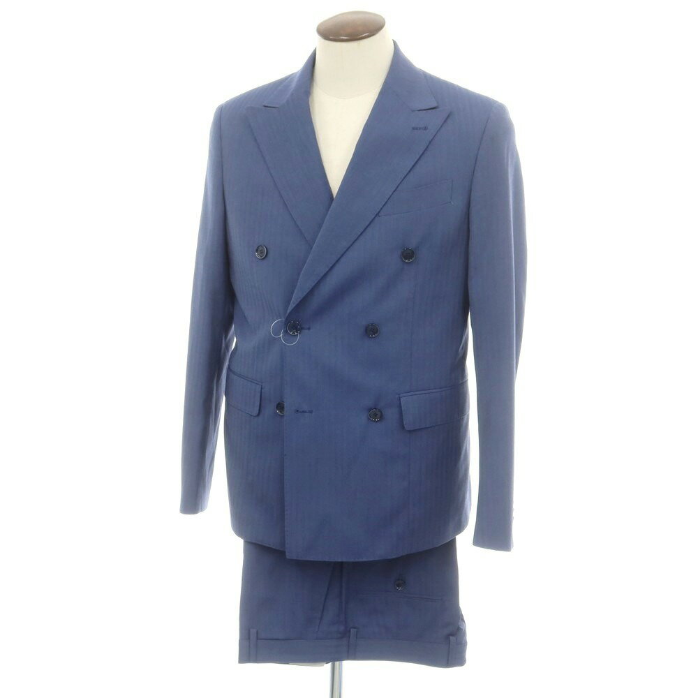 【中古】ハーマンアンドサンズ HERMAN & SONS ポリエステルレーヨン ダブルスーツ ブルー【サイズ52 Drop7】【S/S】【状態ランクA】【メンズ】[APD]