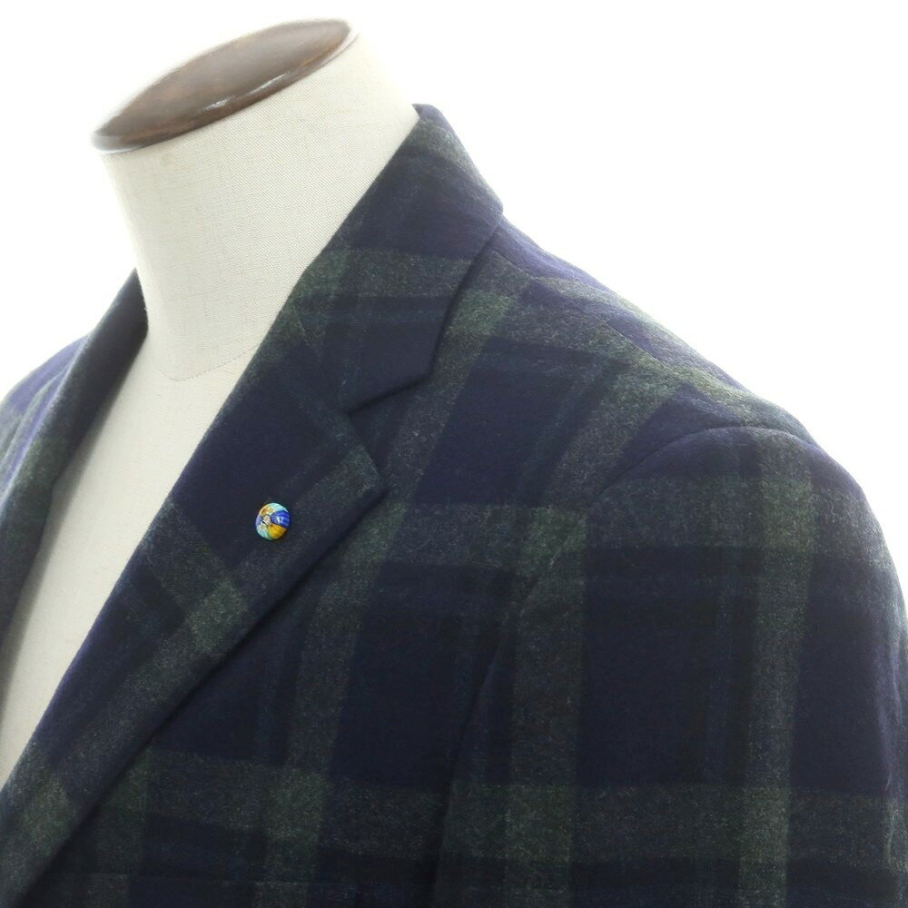 【新品】ベルベスト Belvest ウール チェック 2つボタンスーツ ネイビーxオリーブグリーン【サイズ50 Drop7】【A/W】【状態ランクN】【メンズ】