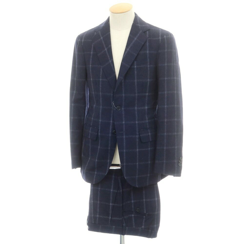 【中古】デペトリロ DE PETRILLO ウール チェック 3つボタンスーツ ネイビー【サイズ44】【A/W】【状態ランクA】【メンズ】