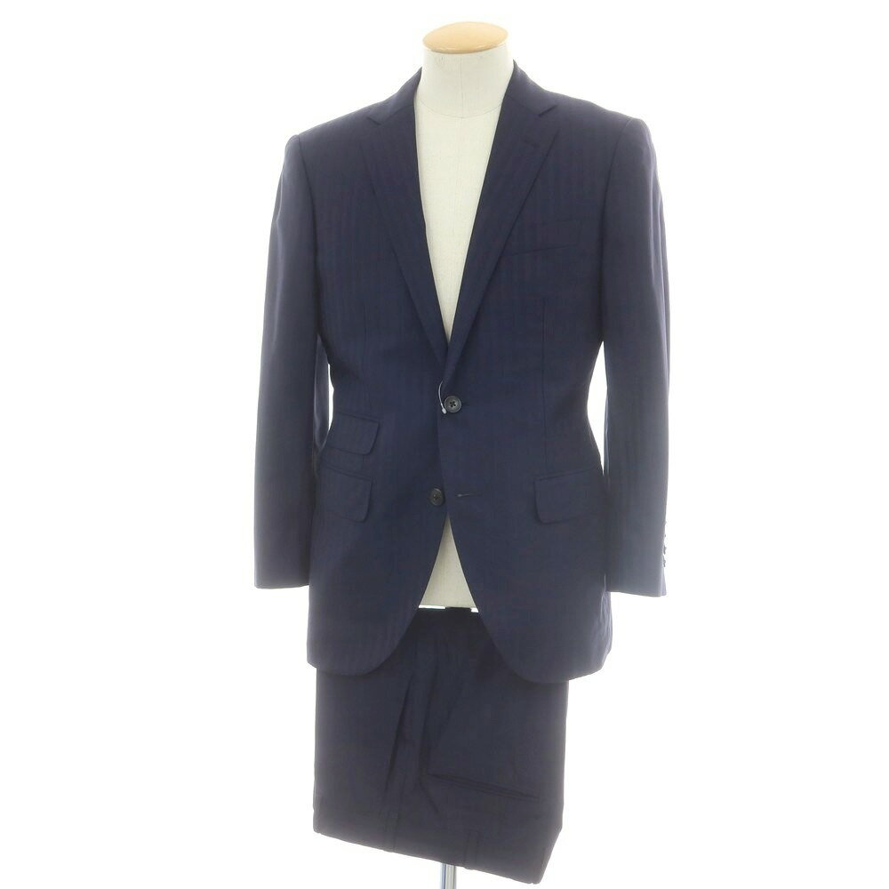 【SALE50%OFF/返品不可】【中古】ギンザヤマガタヤ 銀座山形屋 ヘリンボーン織ウール 2つボタンスーツ ネイビー【サイズ表記なし(S位）】【A/W】【状態ランクB】【メンズ】
