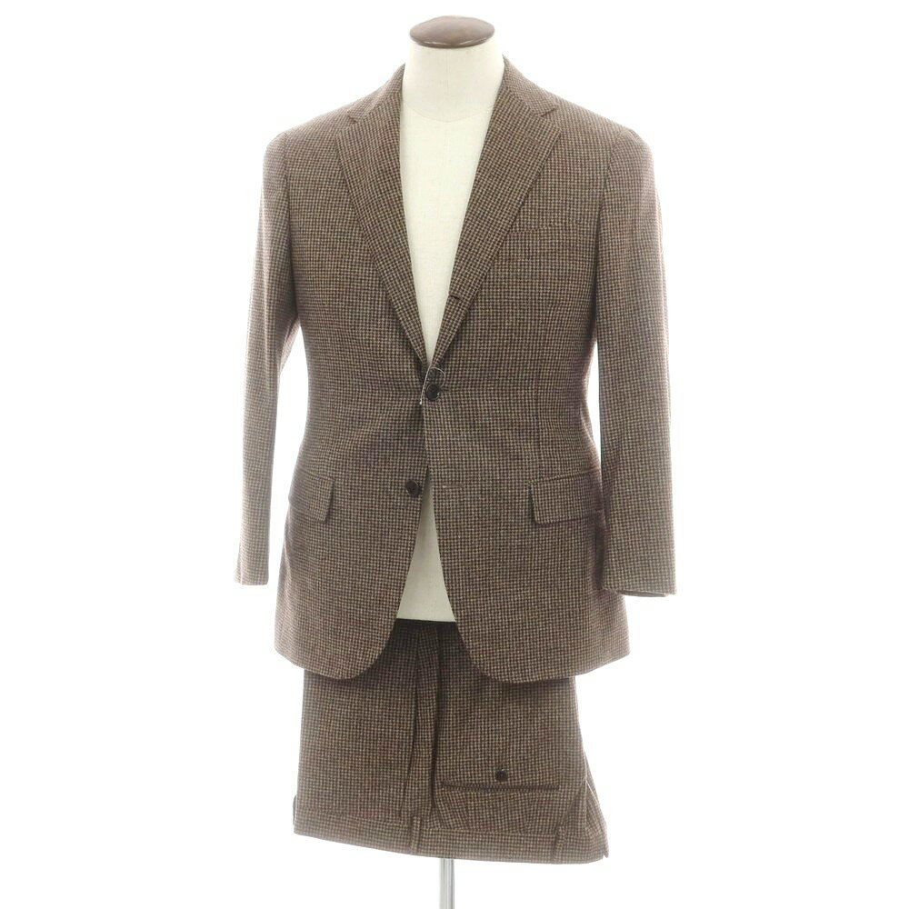 【SALE10%OFF/返品不可】【中古】ビームスエフ BEAMS F ウール ハウンドトゥース 3つボタンスーツ ベージュxブラウン【サイズ50】【A/W】【状態ランクB】【メンズ】