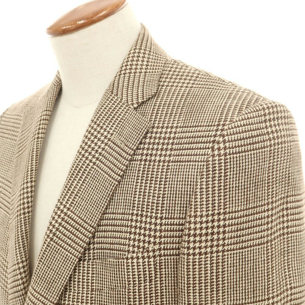【中古】アタイア ATTIRE シルクリネンウール チェック 2B テーラードジャケット ベージュxブラウン【サイズ46】【S/S】【状態ランクC】【メンズ】